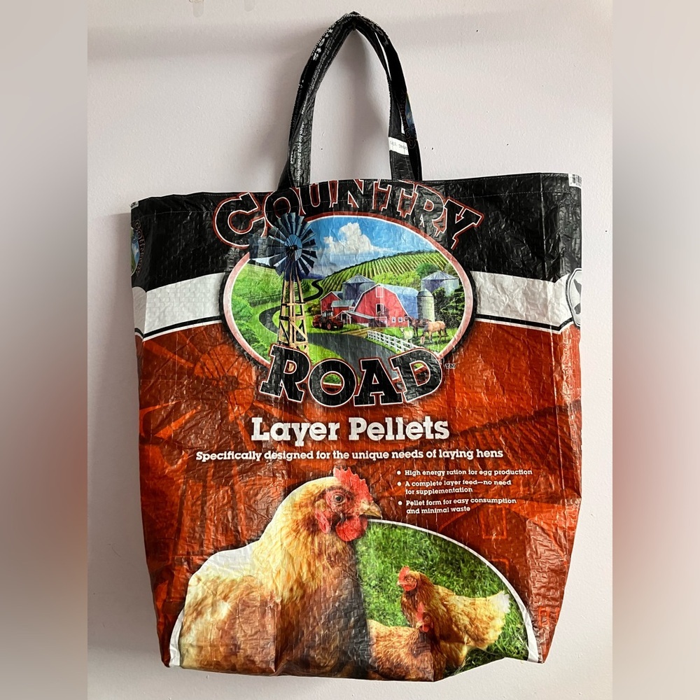 Animal Feed Sac Tote/Storage Bag, Poultry/Country, Upcycled/Sustainable